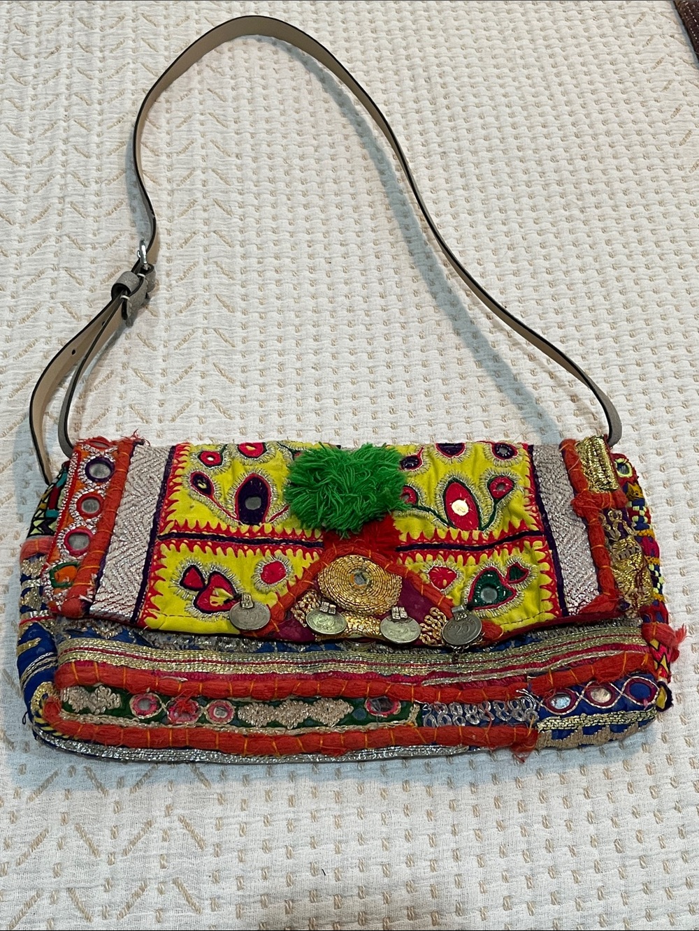 Boho Embroidered Yellow Multi-Accent Crossbody Bag